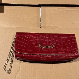 Red Croc-Embossed Chain Clutch